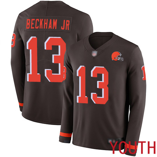 Cleveland Browns Odell Beckham Jr Youth Brown Limited Jersey 13 NFL Football Therma Long Sleeve
